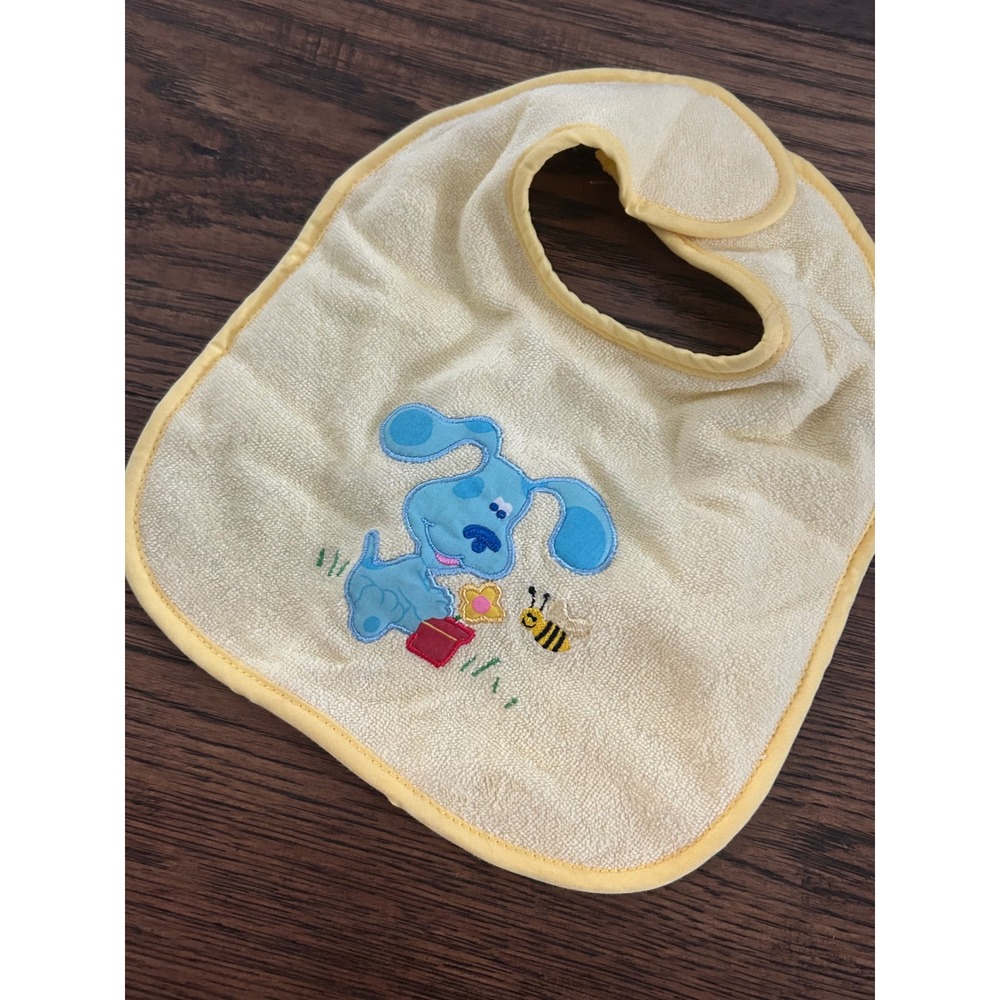 Vintage 2000 Blues Clues Baby Bib Yellow Terry Cloth Embroidered Blue Bee Viacom